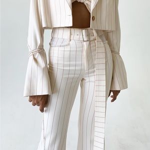Orseund Iris wool flare striped crop pant in cream